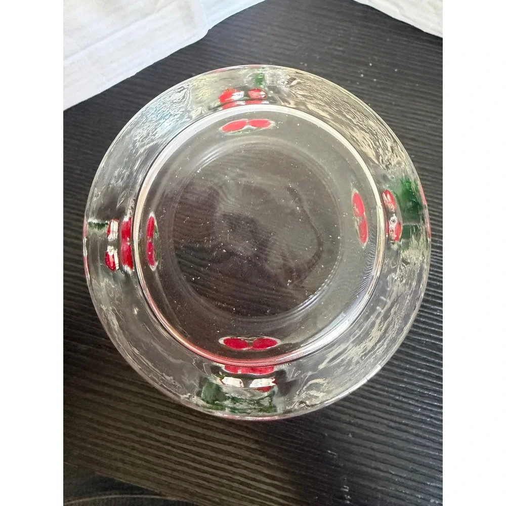 Vtg Style Fruit Juice Glasses Set of 2 Cherry Lemon Raised Design Clear Glass